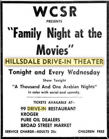 Hillsdale Drive-In Theatre - May 28 1963 Ad